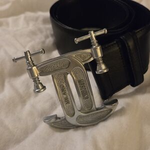 Moschino Silver and Black Belt with Unique Buckle Size 42